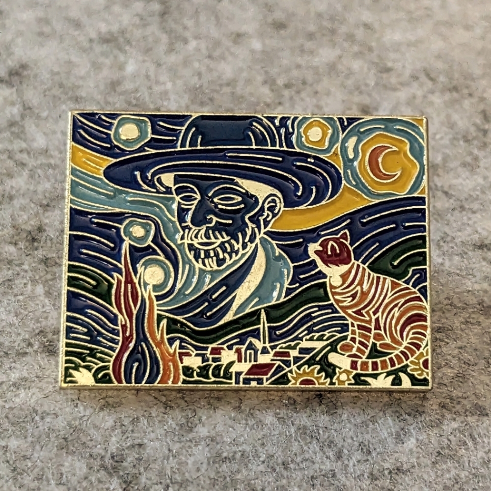 Van Gogh & Orange Cat Pin - Starry Night